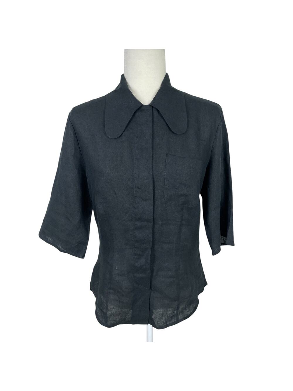 Vtg Banana Republic Irish Linen Button Front Top Black S Minimalist Quiet Luxury